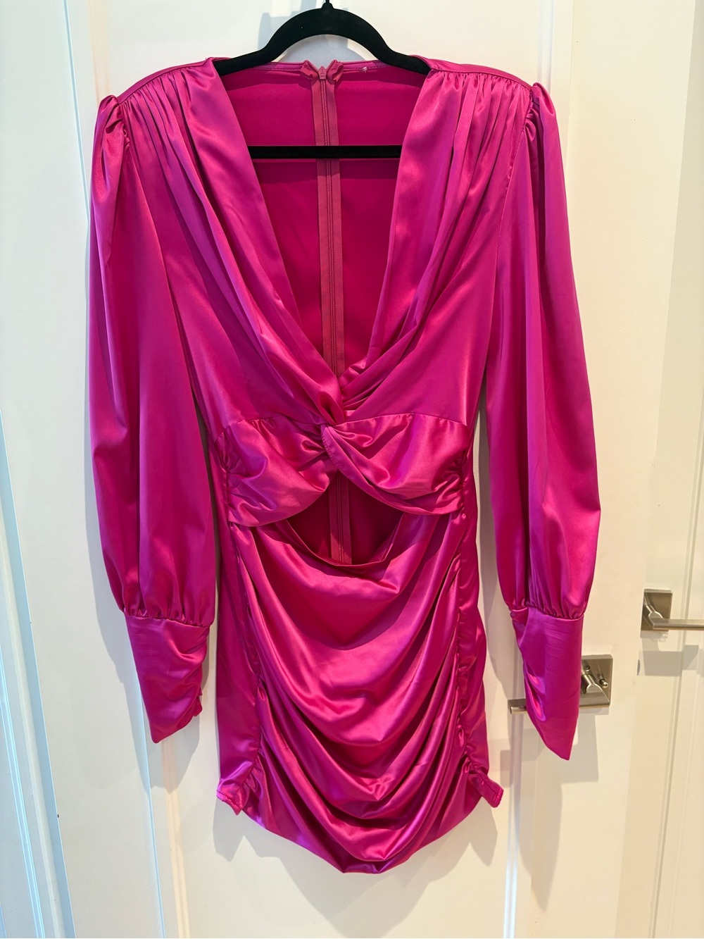 Hot Pink Satin Twist-Front Mini Dress